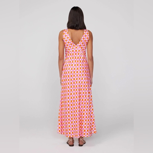 Kitri Womes US 6 Claire Picnic Check Bias Cut Long Slip Dress Empire Waist - Picture 2 of 11